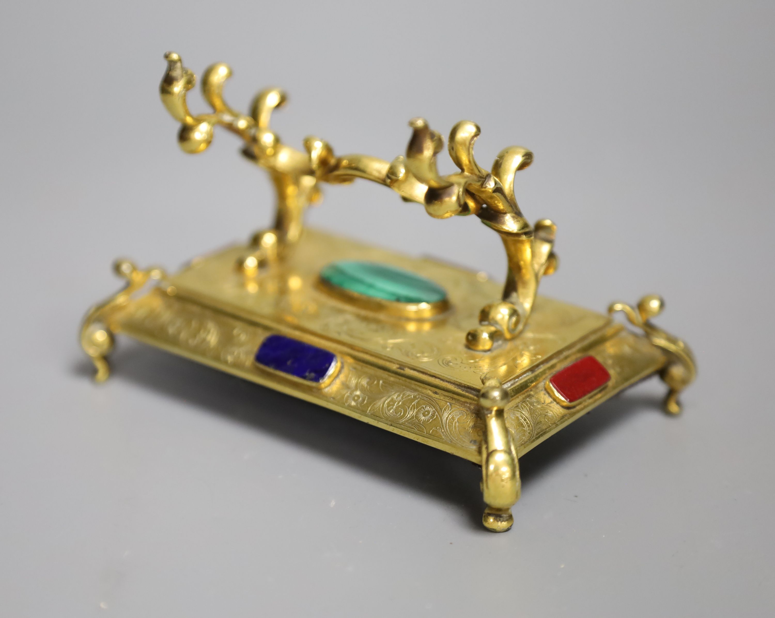 An ormolu and specimen stone desk stand, length 11.5cm